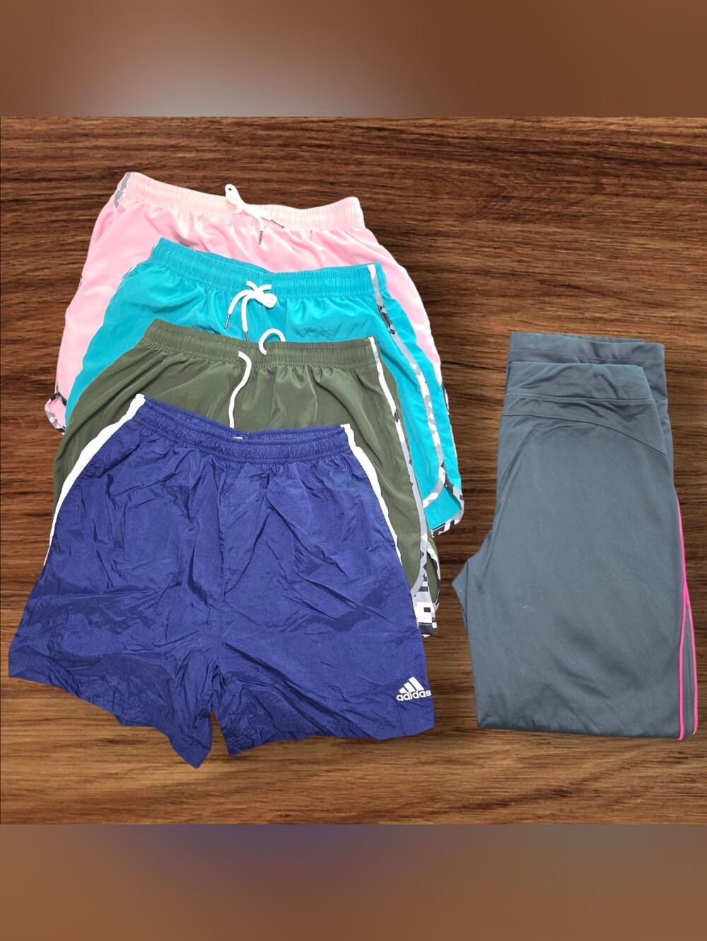4 Assorted Active Shorts Pack - Pink, Teal, Olive, Navy + 1 Workout Pants